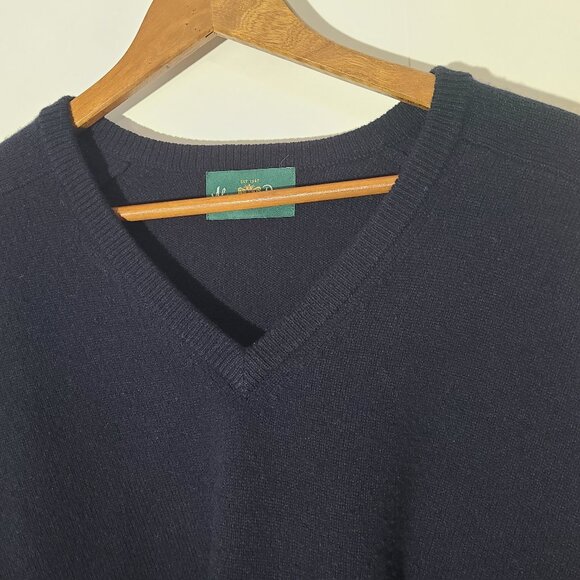 Alan Paine 100% Lambswool Navy Blue V-Neck Men's Large Sweater Made in England - Picture 2 of 5